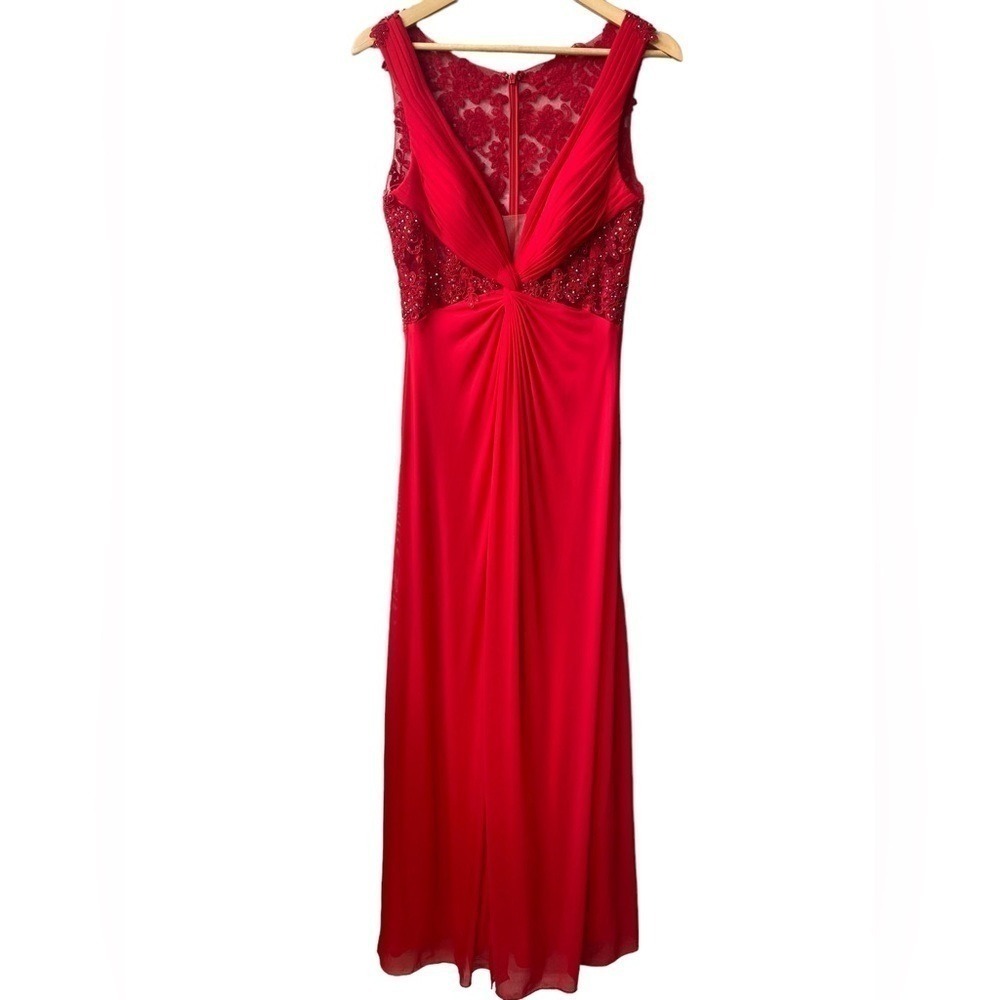 La Femme Sequin Lace Ruched Formal Maxi Dress Size 10 Elegant Evening Event